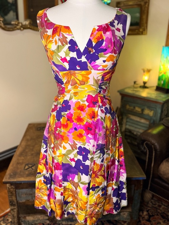 Adrianna Papell Dresses & Skirts - Adrianna Papell Floral Midi Dress - Purple, Pink & Yellow